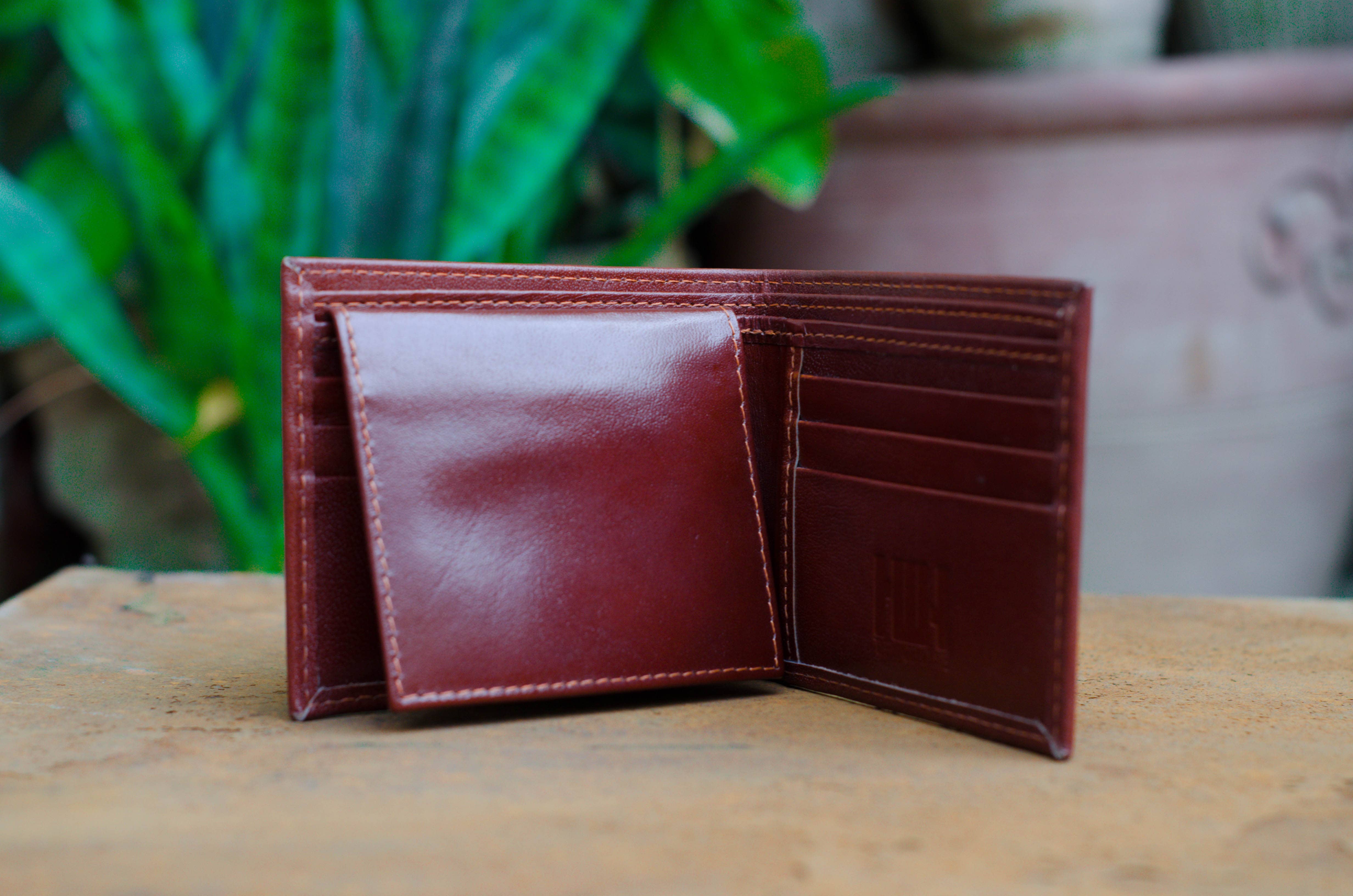 Tan Brown Tri-Fold Leather Wallet (1374313906285)