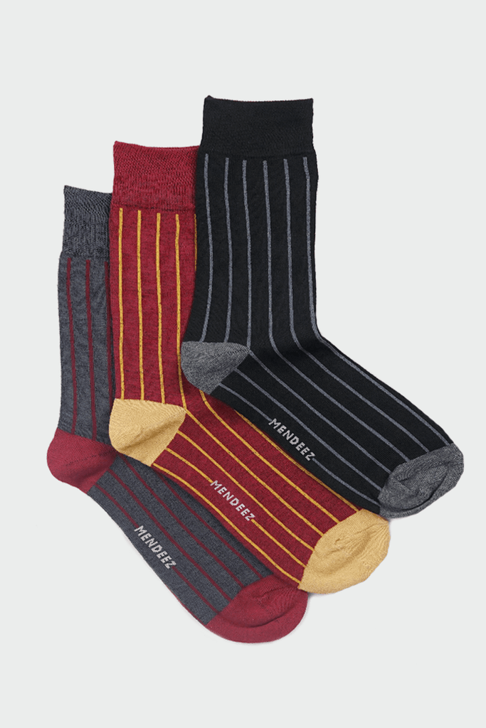 Basic Linear Crew Socks (Pack of 3)-MENDEEZ-Socks