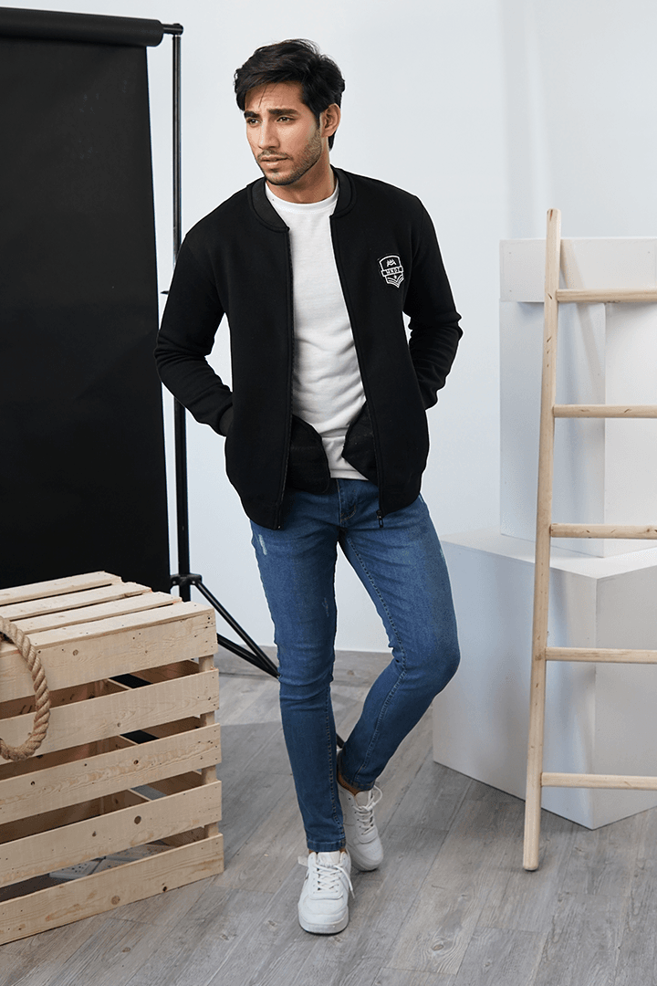 Basic Black Fleece Jacket - Mendeez PK 