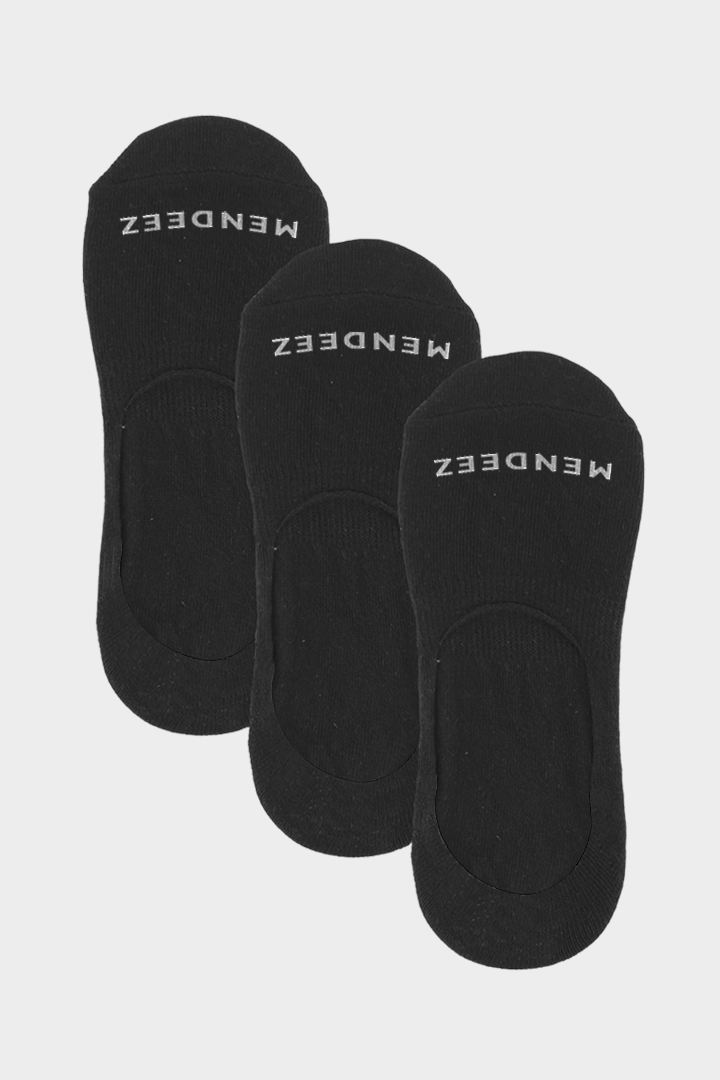 Solid Pack of 3 - No Show Socks - Black - Mendeez PK 