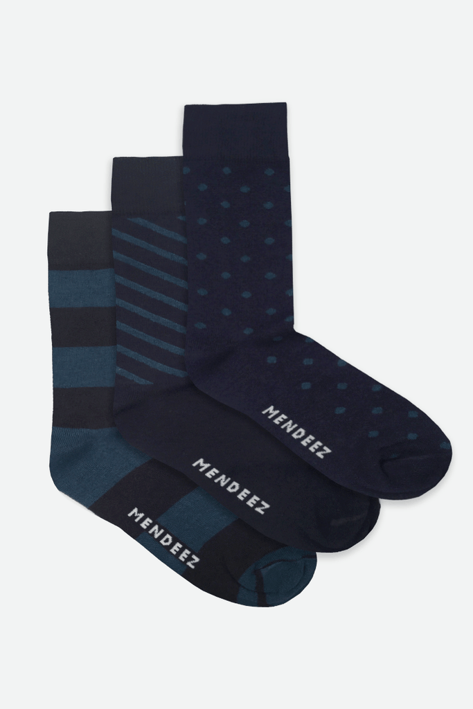 Blue World Pack of 3 – Printed Crew Socks-MENDEEZ-Socks
