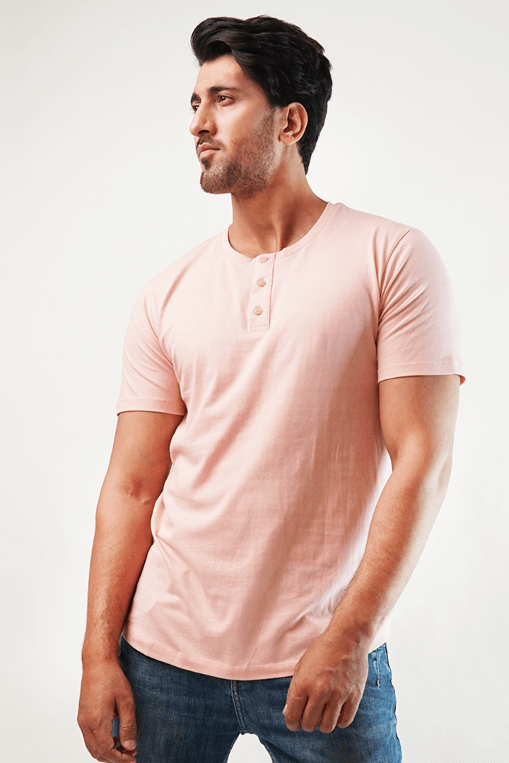 Blush Short Sleeve Henley T-Shirt-MENDEEZ-T-Shirts