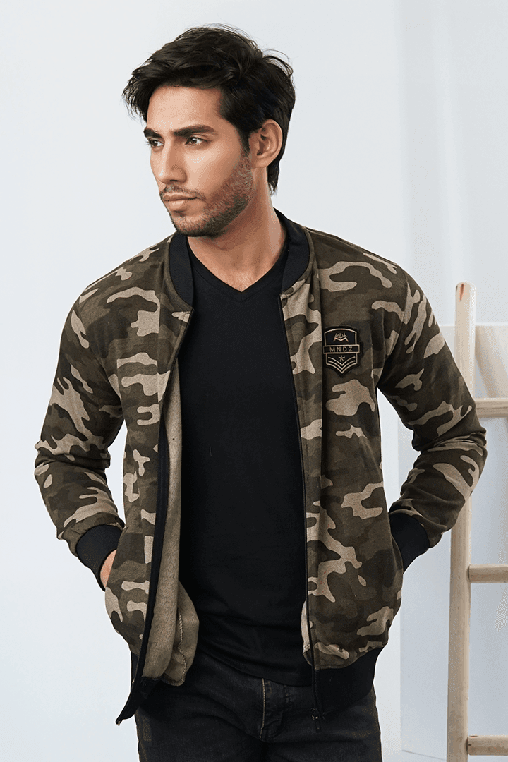 Brown Camo Fleece Jacket-MENDEEZ-Jackets