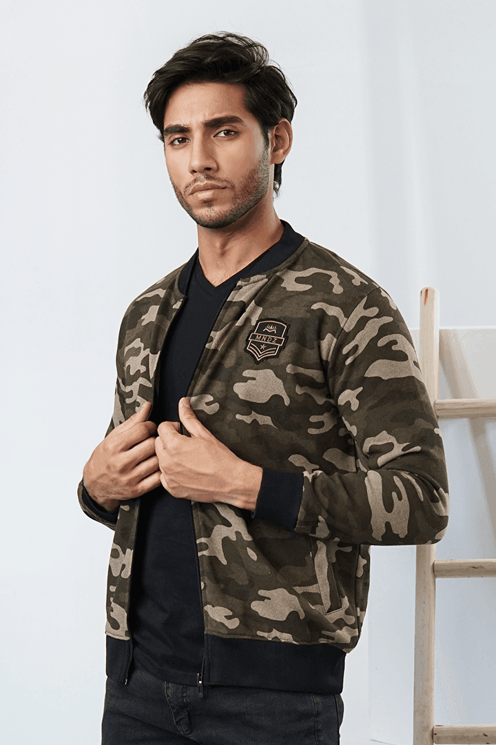 Brown Camo Fleece Jacket-MENDEEZ-Jackets