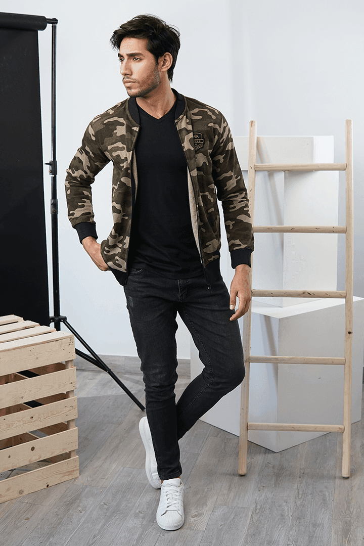 Brown Camo Fleece Jacket-MENDEEZ-Jackets