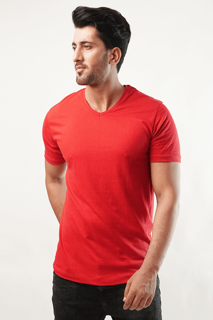 Claret V Neck Shirt - Red-MENDEEZ-T-Shirts