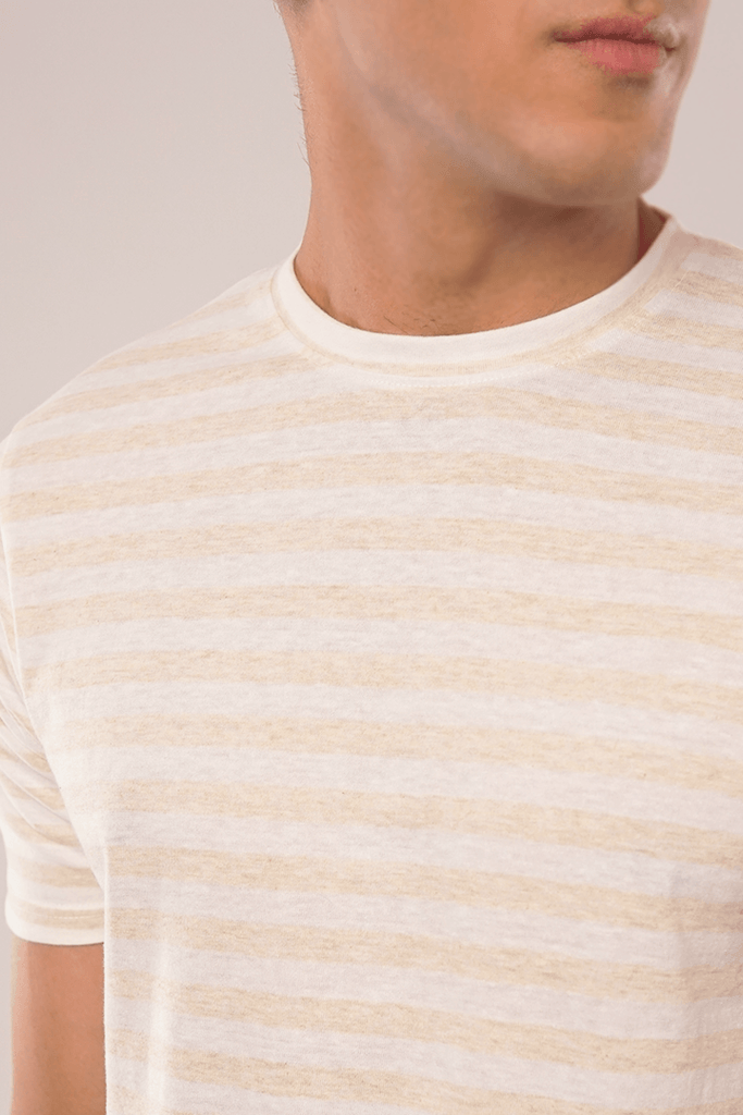 Creamy Stripes Half Sleeve T-Shirt-MENDEEZ-T-Shirts