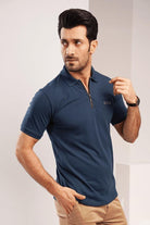 Dark Cyan Zipper Polo-MENDEEZ-T-Shirts