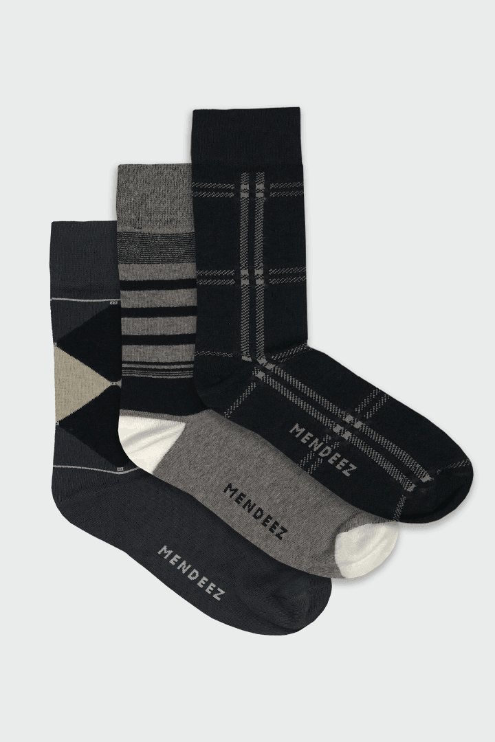 Exclusive Pack of 3 - Printed Crew Socks-MENDEEZ-Socks