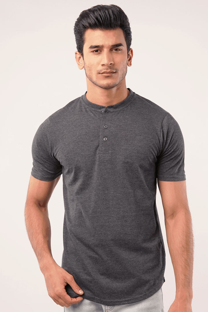 Grey Short Sleeve Henley T-Shirt-MENDEEZ-T-Shirts