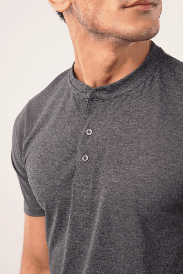 Grey Short Sleeve Henley T-Shirt-MENDEEZ-T-Shirts