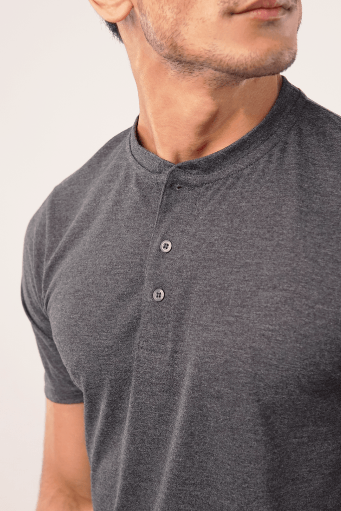 Grey Short Sleeve Henley T-Shirt-MENDEEZ-T-Shirts