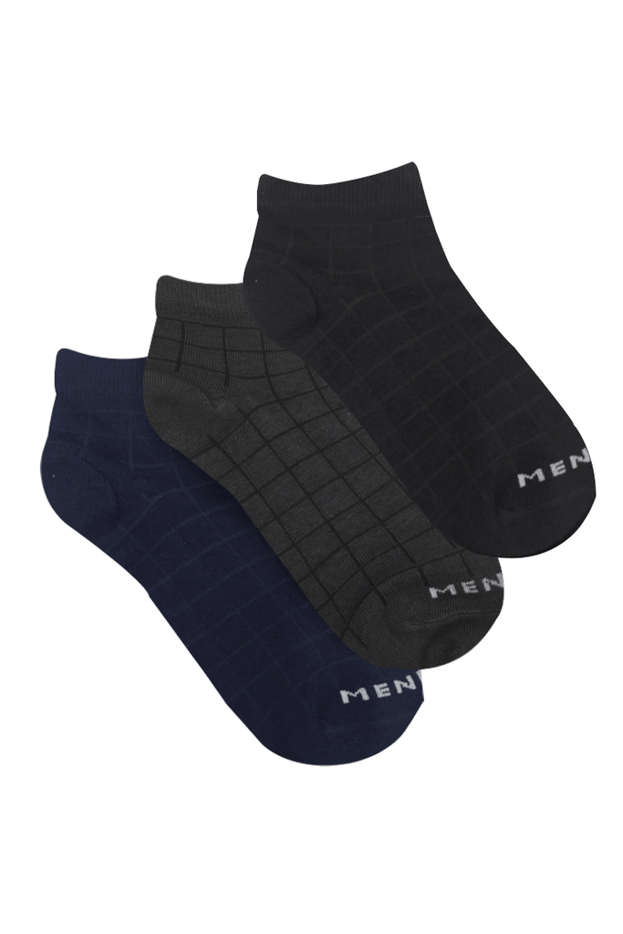 Gridded Ankle Socks - Pack of 3-MENDEEZ-Socks