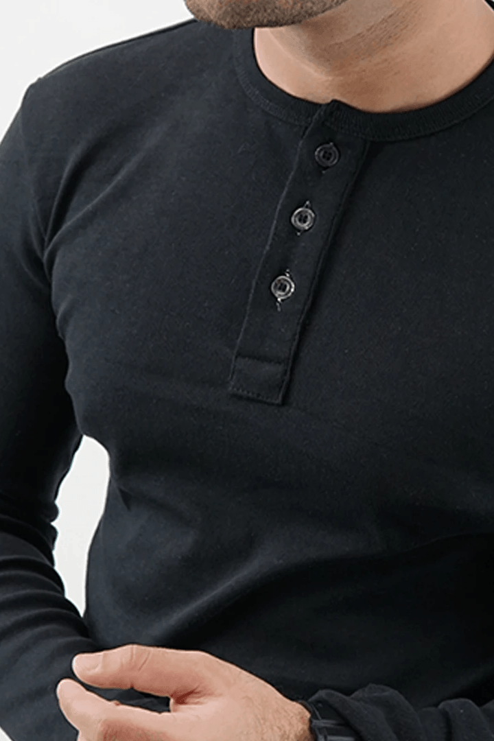 Henley Full Sleeves T-shirt - Black - MENDEEZ (4533259632749)