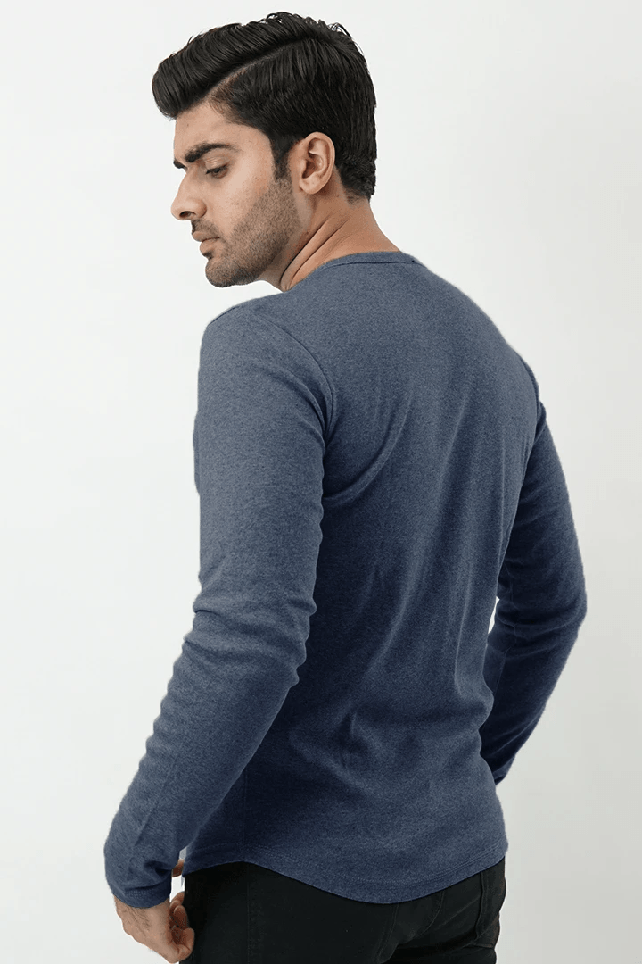 Henley Full Sleeves T-shirt - Navy Blue - MENDEEZ (4538026983533)