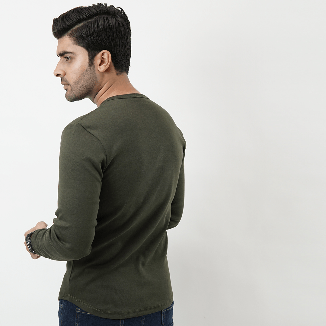 Henley Full Sleeves T-shirt - Olive Green - MENDEEZ (4533259305069)