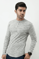 Henley Full Sleeves T-shirt - Textured Heather Grey - MENDEEZ (4533259731053)