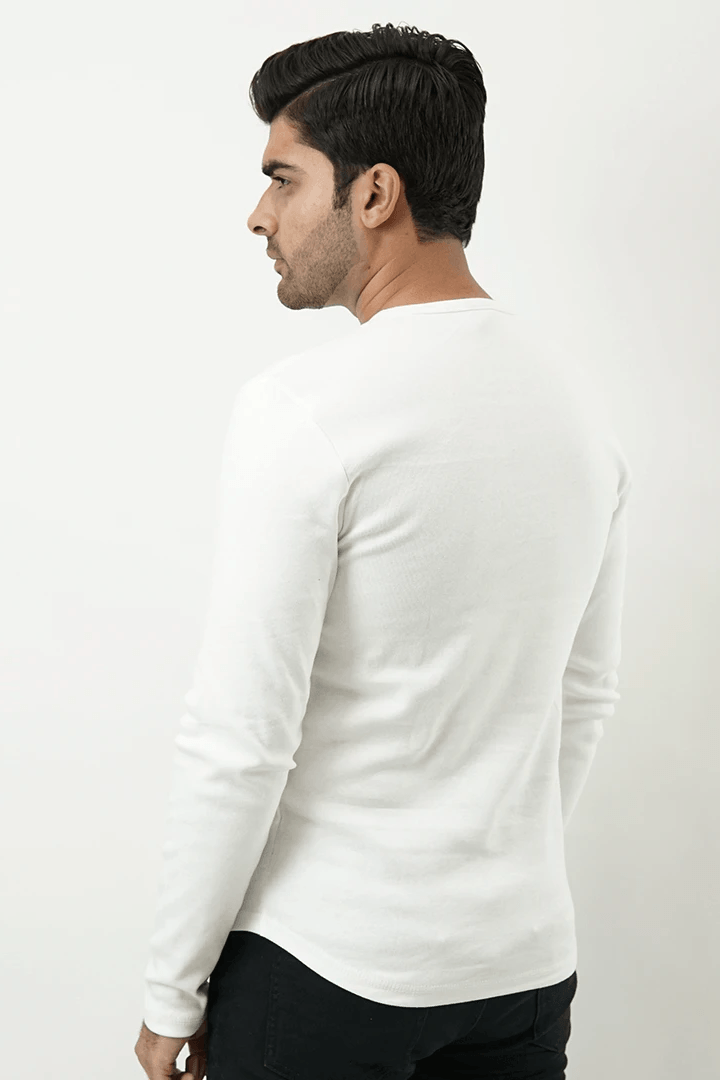 Henley Full Sleeves T-shirt - White - MENDEEZ (4533259501677)