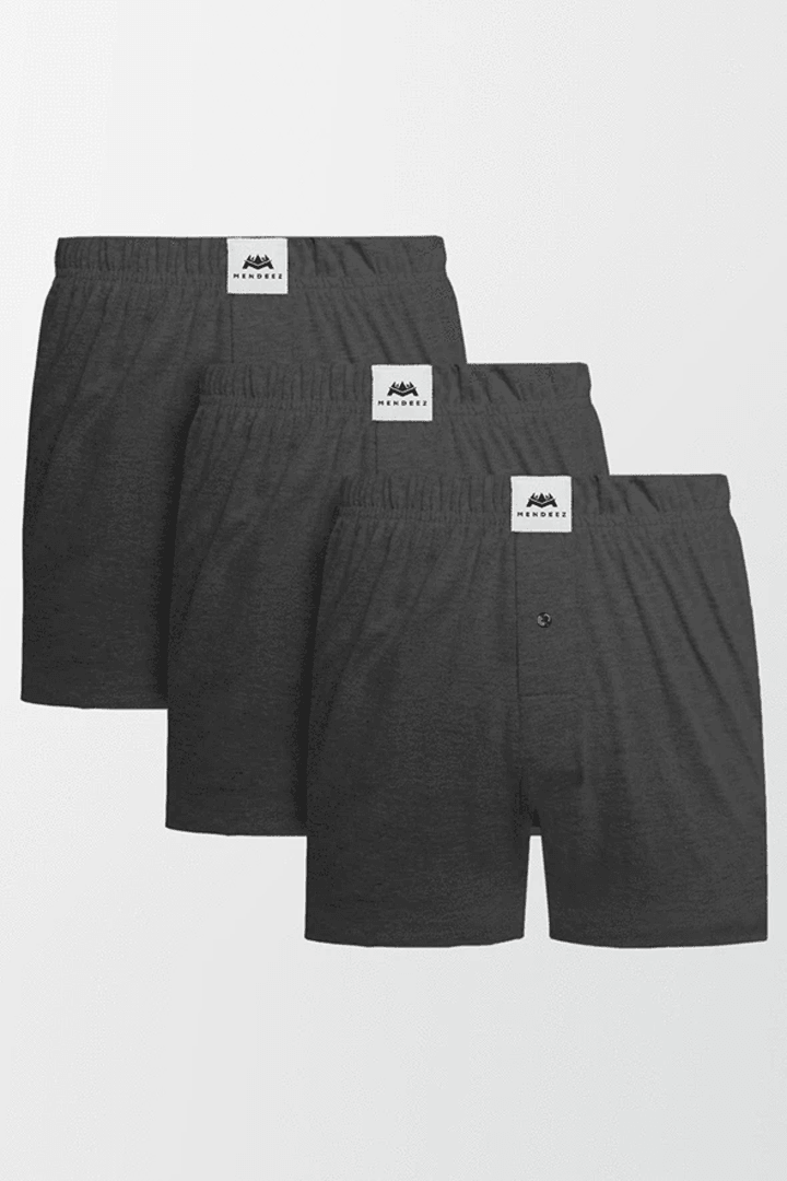 Jersey Boxer Shorts - Pack of 3 Charcoal-MENDEEZ-Boxers