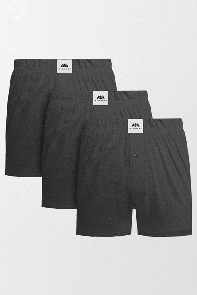 Jersey Boxer Shorts - Pack of 3 Charcoal-MENDEEZ-Boxers
