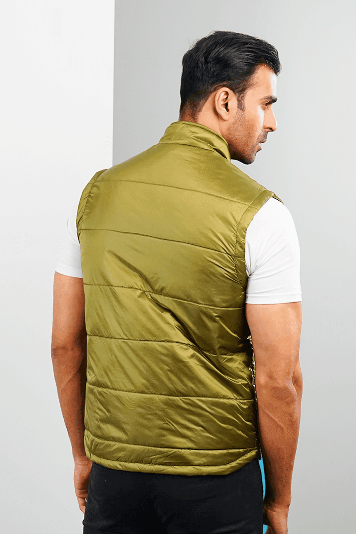 Lime Gold Moondust Metallic Sleeveless Puffer Jacket-MENDEEZ-Jackets