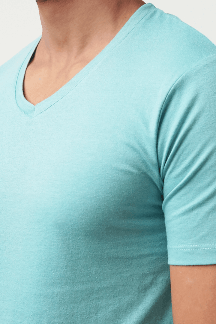 Melange V-Neck T-Shirt - Pastel Blue - MENDEEZ (4789608153197)