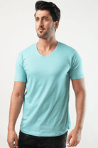 Melange V-Neck T-Shirt - Pastel Blue - MENDEEZ (4789608153197)