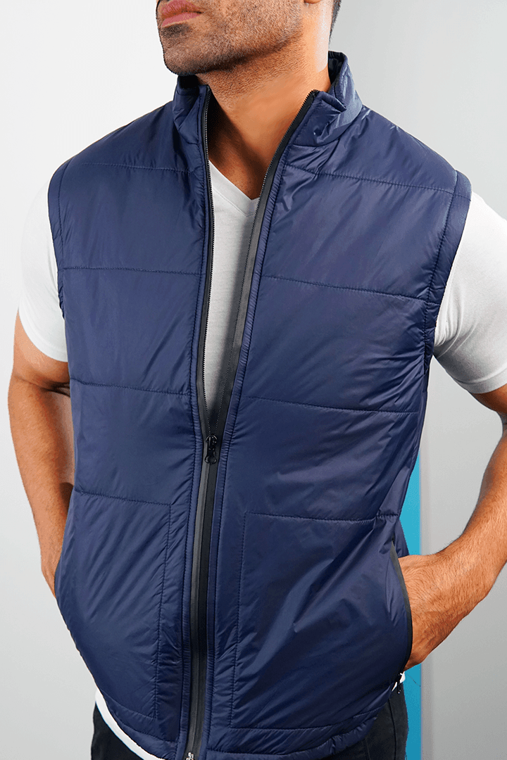 Metallic Navy Sleeveless Puffer Jacket-MENDEEZ-Jackets