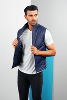 Metallic Navy Sleeveless Puffer Jacket-MENDEEZ-Jackets