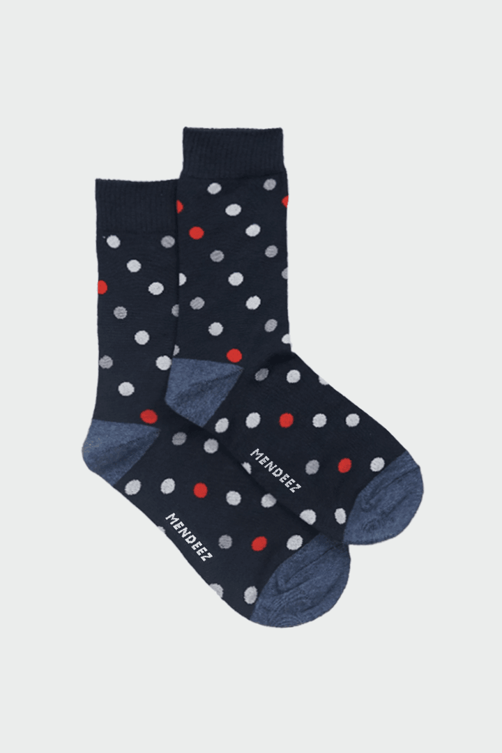 Navy Polka Crew Socks-MENDEEZ-Socks