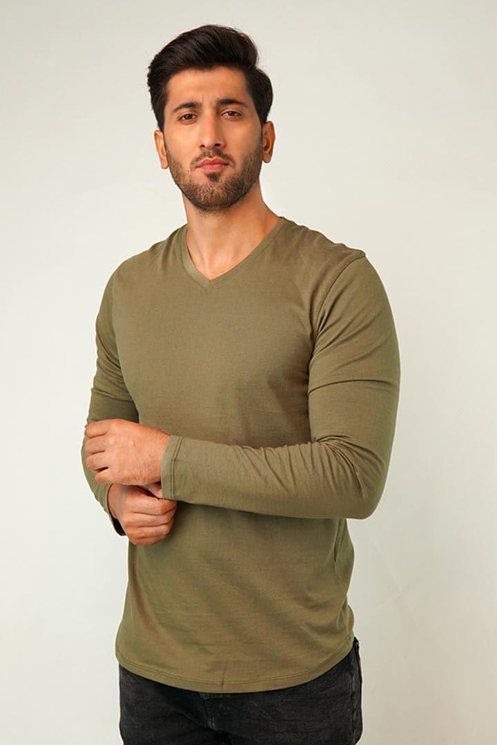 Olivery V-Neck Full Sleeve T-Shirt-MENDEEZ-T-Shirts