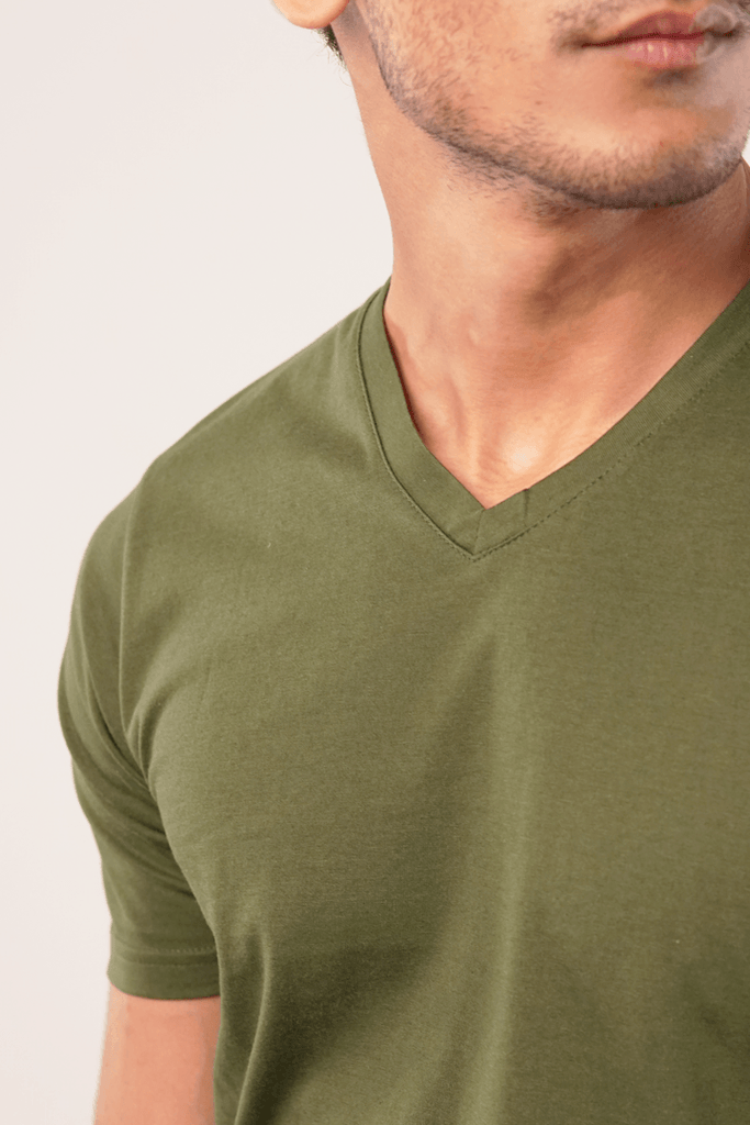 Opal V-Neck T-Shirt - Olive Green-MENDEEZ-T-Shirts