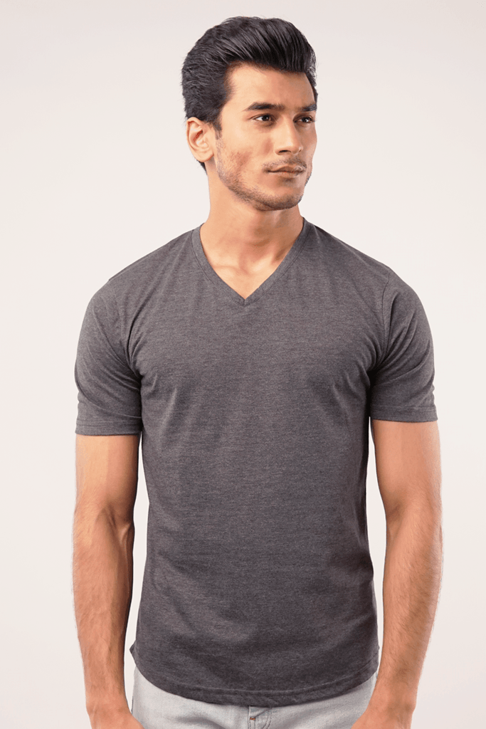 Ore V-Neck T-Shirt - Charcoal Grey-MENDEEZ-T-Shirts