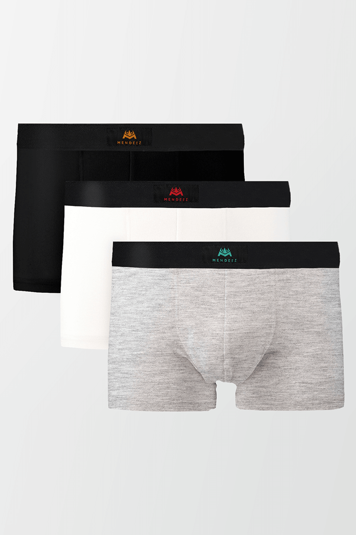 Pack of 3 Boxers Trunks – Black/White/Grey - MENDEEZ (4485576392813)