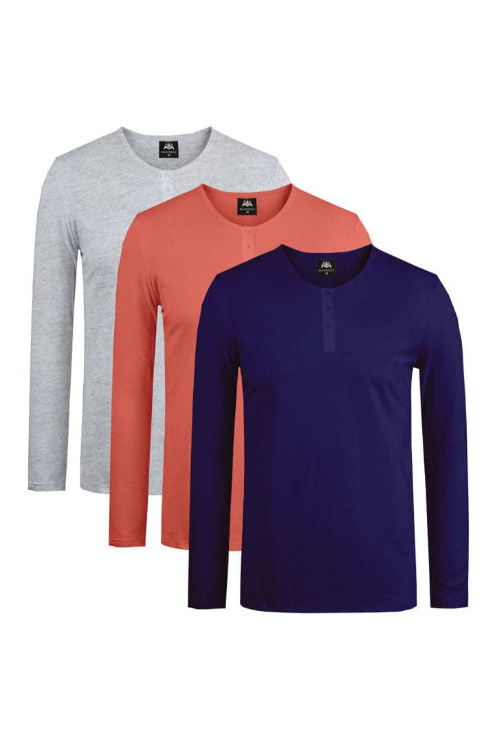 Pack of 3 - Full Sleeve Henley T-Shirt - Mendeez PK 