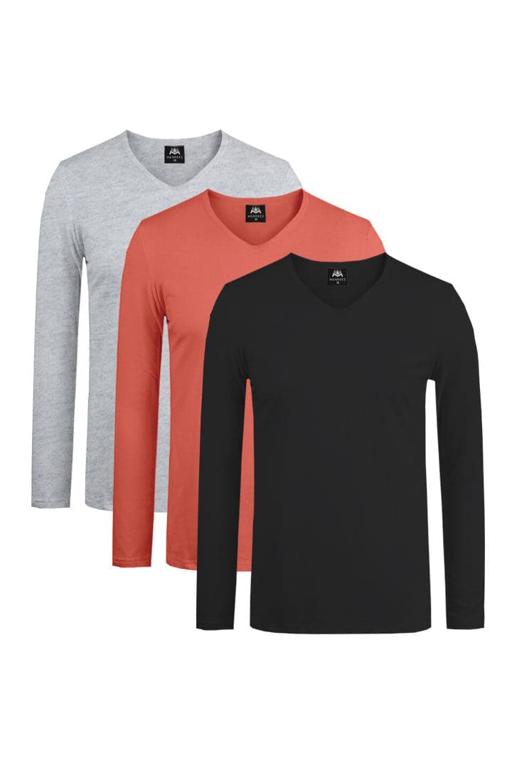 Pack of 3 - Full Sleeve V Neck T-Shirt - Mendeez PK 