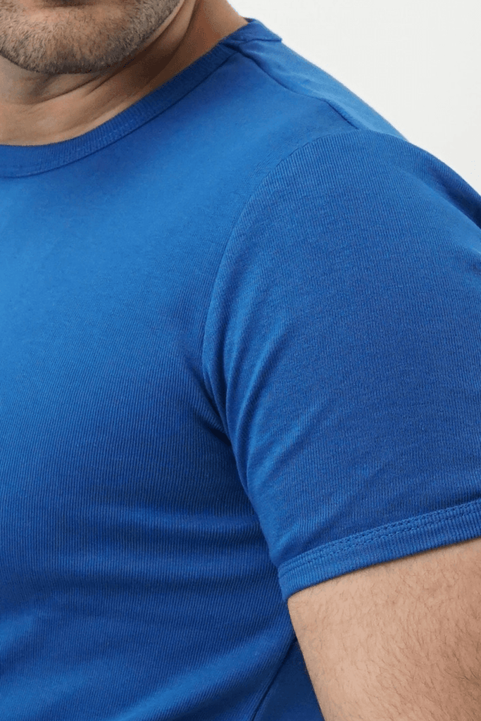 Ribbed Crewneck T-Shirt – Bold Blue - MENDEEZ (4528414031981)