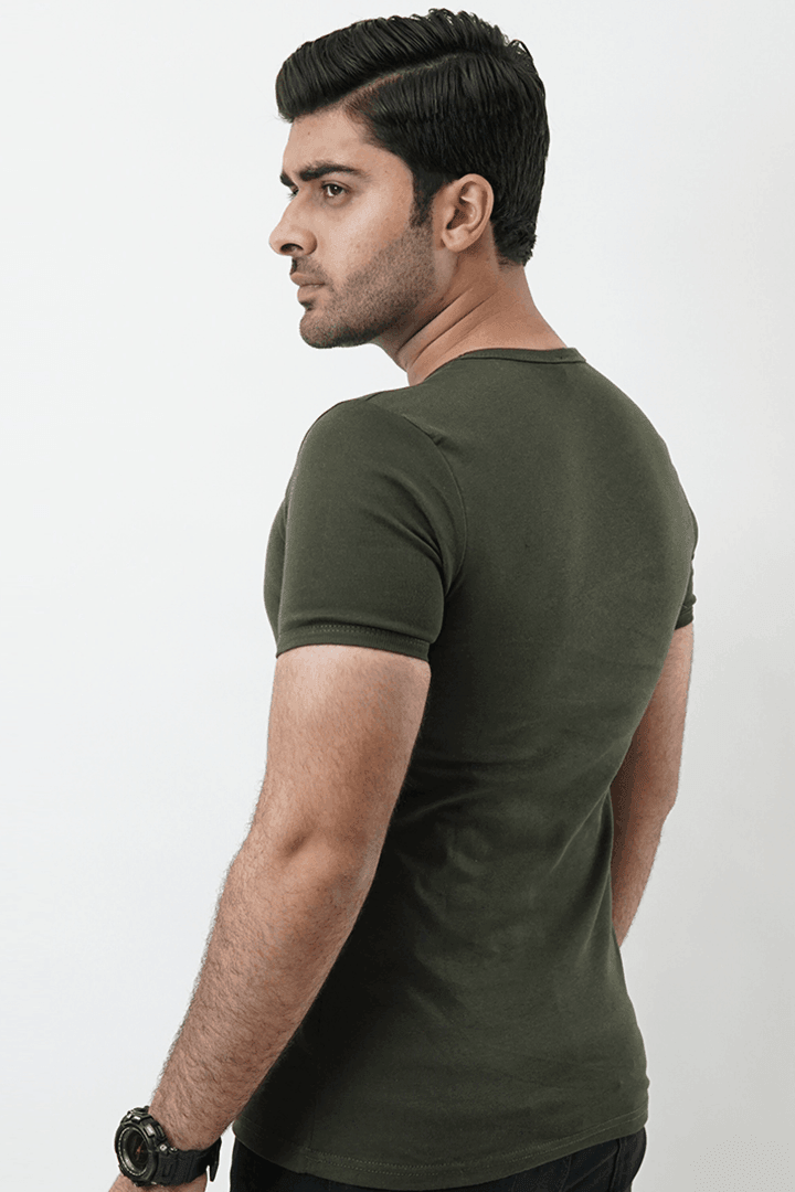 Ribbed Crewneck T-Shirt – Olive Green-MENDEEZ-T-Shirts