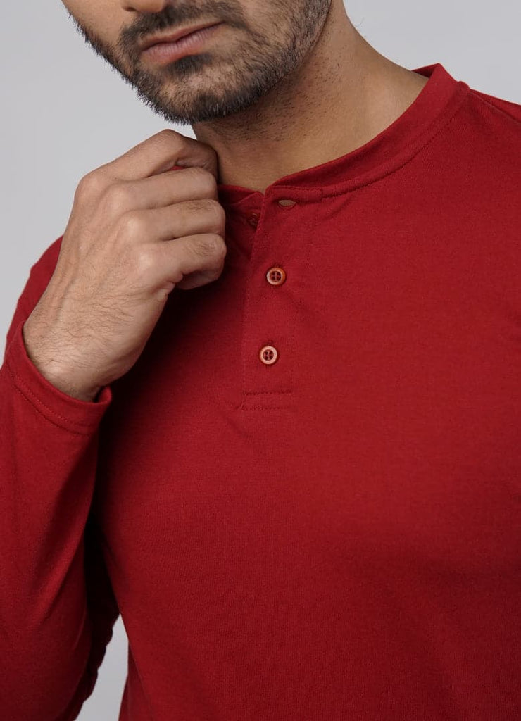 Sangria Full Sleeves Henley Tshirt-MENDEEZ-T-Shirts