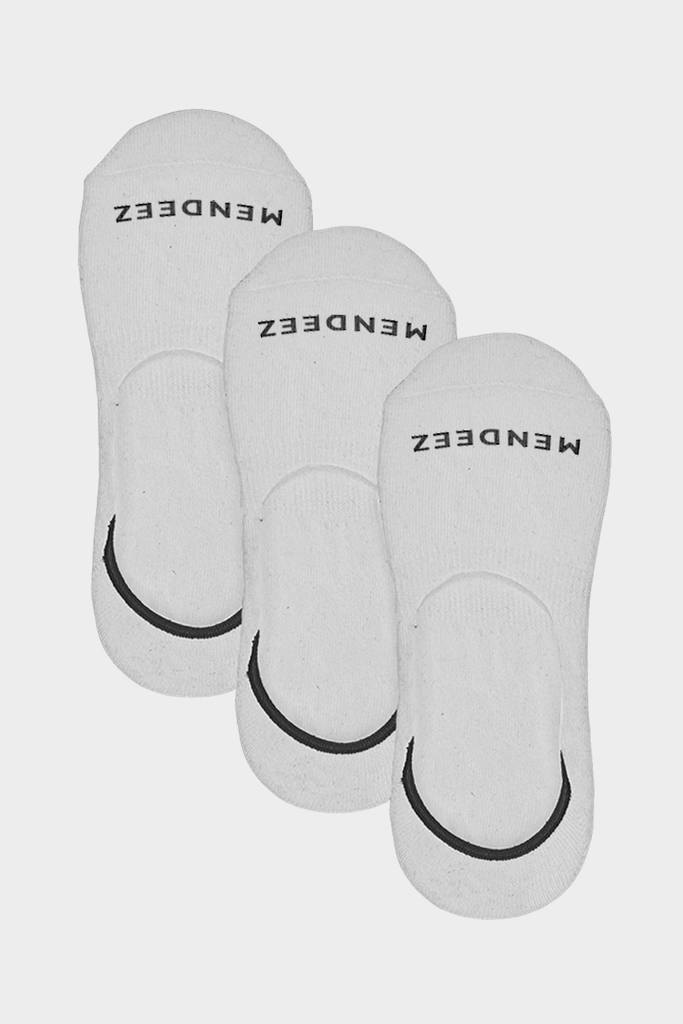 Solid Pack of 3 - No Show Socks - White-MENDEEZ-Socks