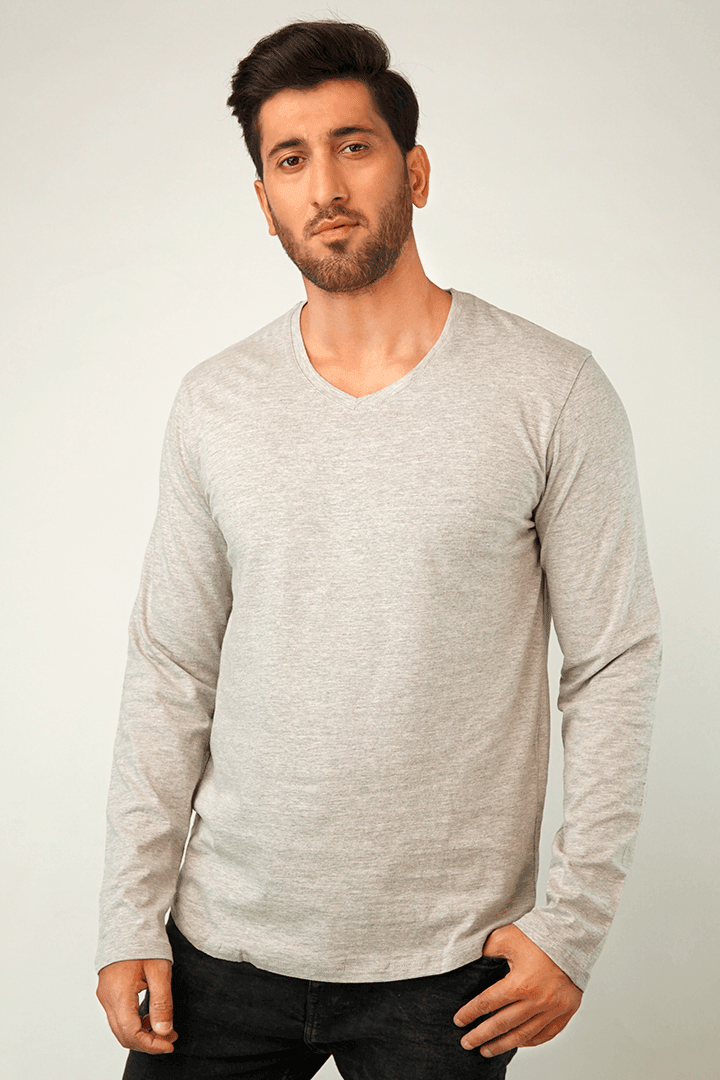 Stone V-Neck Full Sleeve T-Shirt-MENDEEZ-T-Shirts