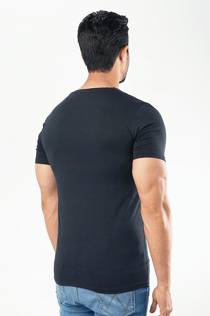 V-Neck Undershirt Cotton Lycra - (Black)-MENDEEZ-Undershirt