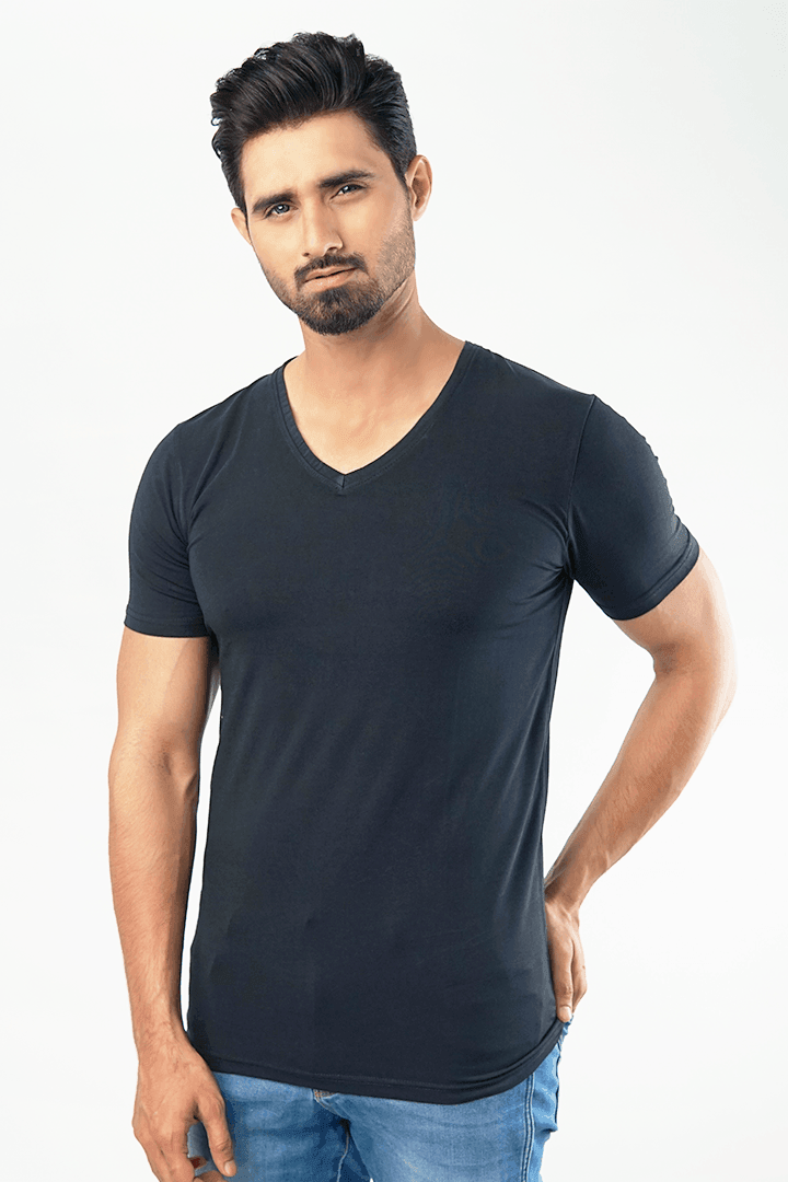 V-Neck Undershirt Cotton Lycra - (Black)-MENDEEZ-Undershirt