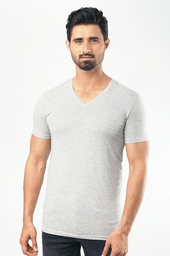 V-Neck Undershirt Cotton Lycra - (Heather Grey)-MENDEEZ-Undershirt