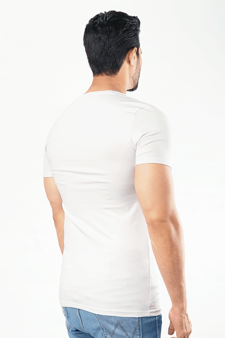 V-Neck Undershirt Cotton Lycra - (White)-MENDEEZ-Undershirt