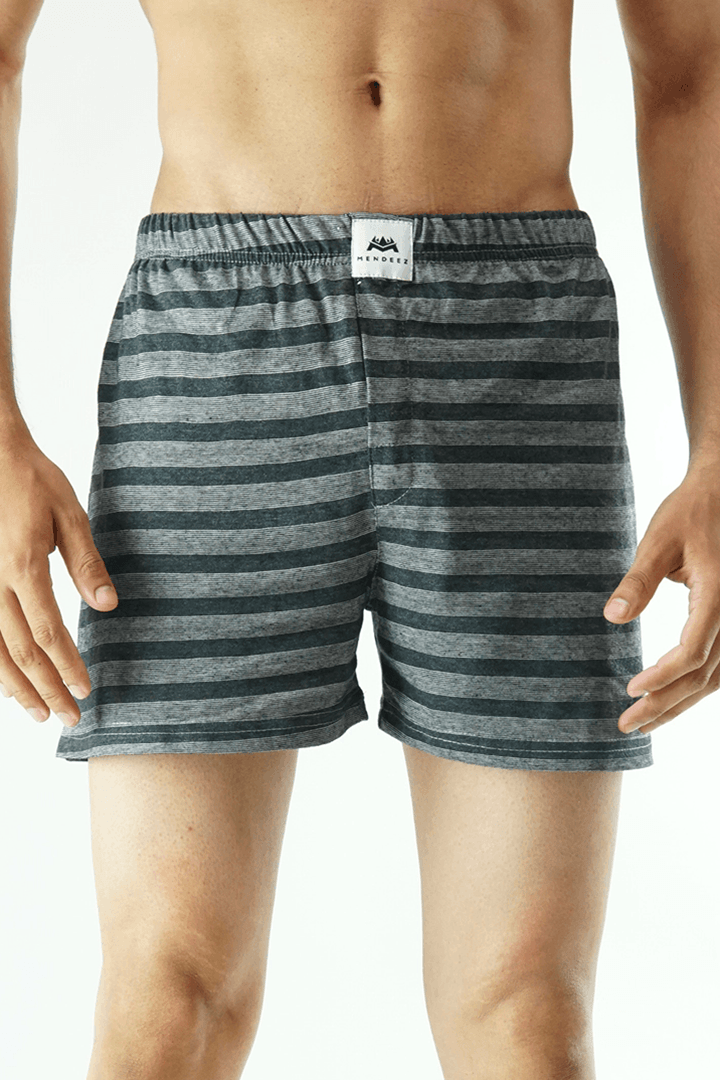 Yarn dyed Jersey Boxer Shorts - Black-MENDEEZ-Boxers