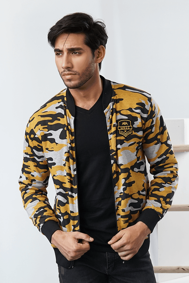 Yellow Camo Fleece Jacket-MENDEEZ-Jackets